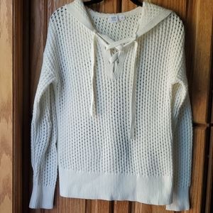 Women's Gap lace-up, open-knit, hooded sweater